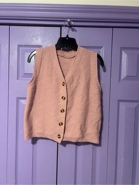 Women's Pink Knit Button-Front Sweater Vest